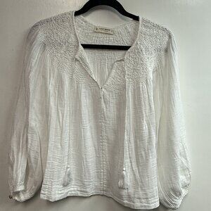 Lucky Brand Women's Smocked White Peasant Blouse Sz Small NEW